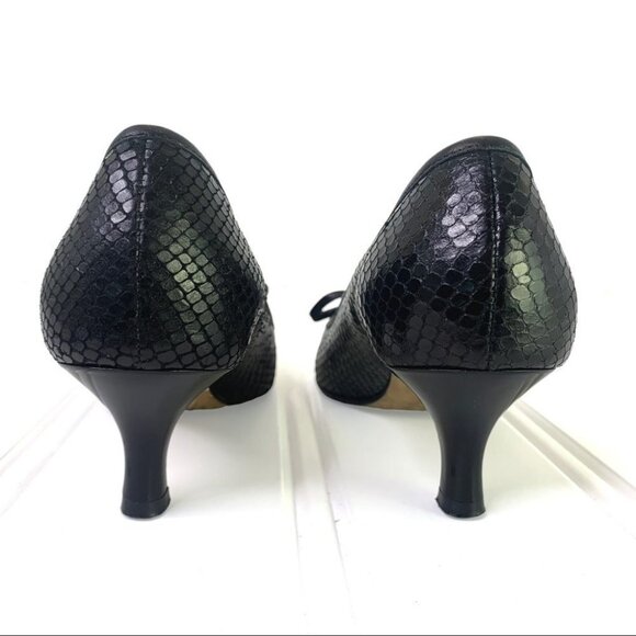 LE BABE CROC BLACK HEEL LEATHER POINTED HEEL ANIMAL PRINT SHOES MADE IN ITALY 37 - Picture 5 of 17